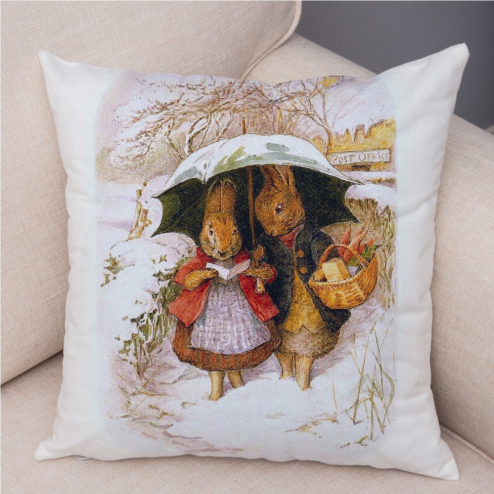 Cute Cartoon Rabbit Soft Plush Cushion Cover for Sofa Home Children Room Decor Fairy Tale Animal Pillowcase Pillow Case Covers
