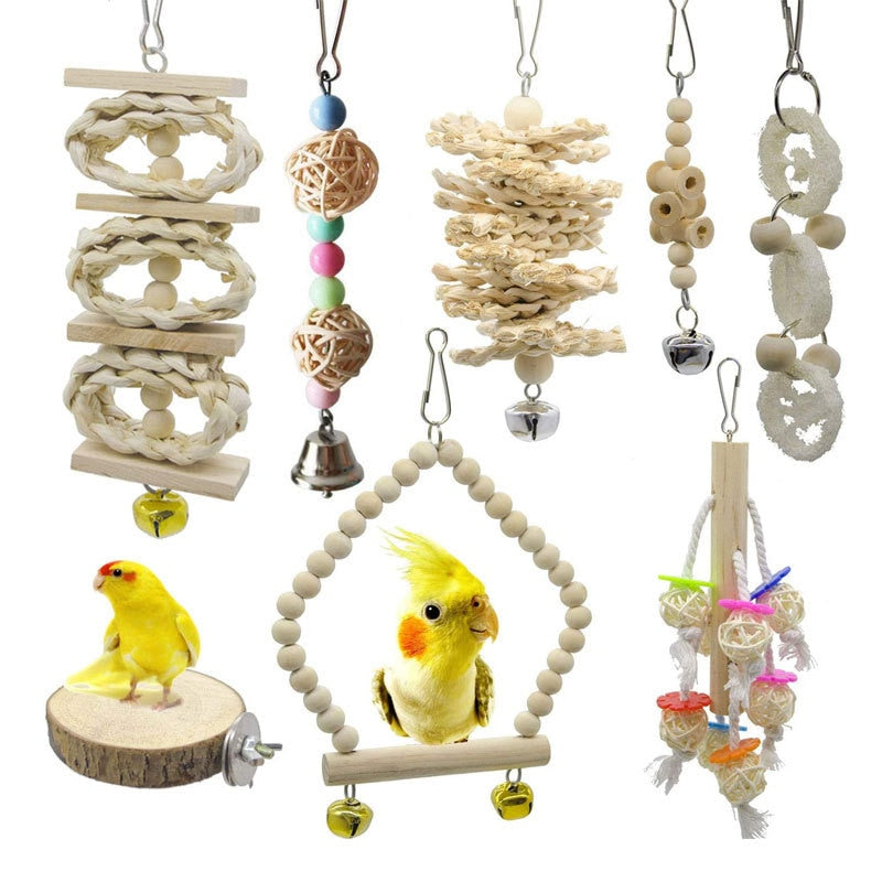 Bird Parrot Swing Toys Set Chewing Standing Parakeet Perch Hammock Climbing Ladder Bird Cage Toys for Budgerigar Cockatiel Mynah