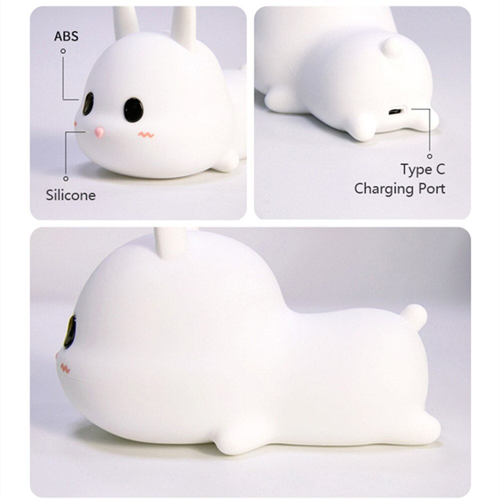 Touch Sensor Rabbit LED Night Light Remote Control Colorful Dimmable Timer Rechargeable Silicone Bunny Lamp for Kids Baby Gift