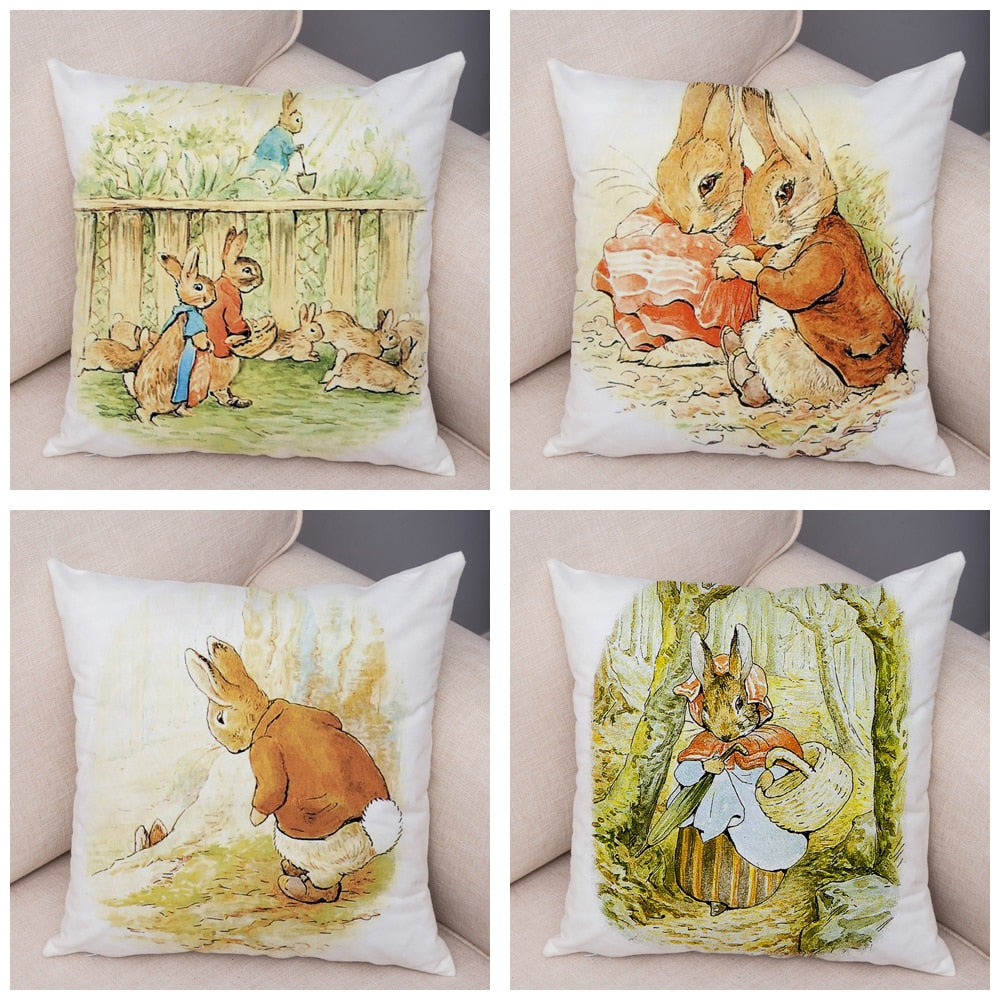 Cute Cartoon Rabbit Soft Plush Cushion Cover for Sofa Home Children Room Decor Fairy Tale Animal Pillowcase Pillow Case Covers