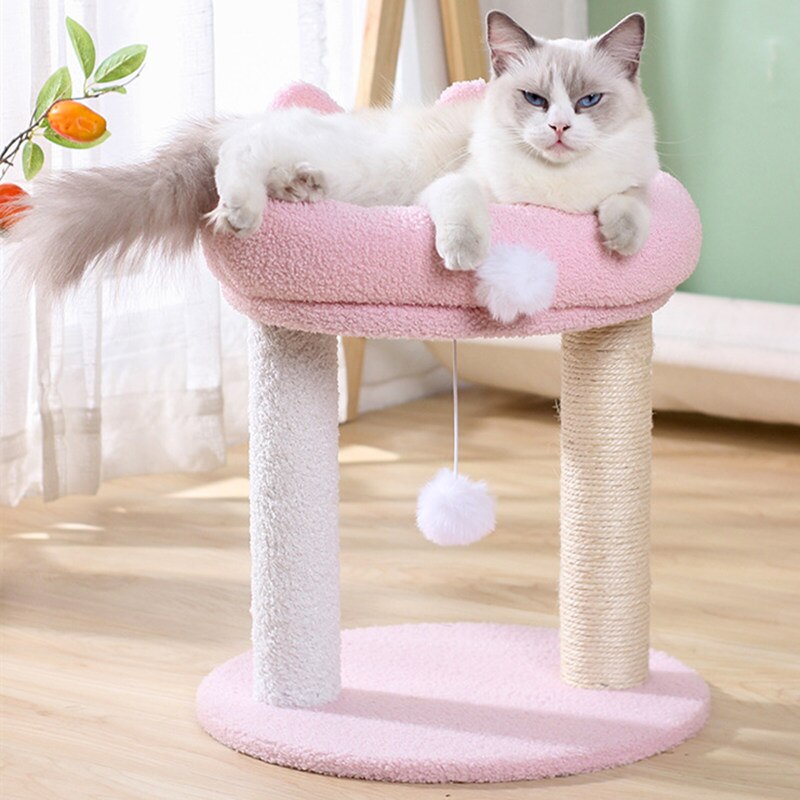 Cat Climbing Frame Three-layer Cat Tree House Rabbit Ear Cats Scratcher Cute Cats Scratch Board with Wool Ball Toy Pet Furniture