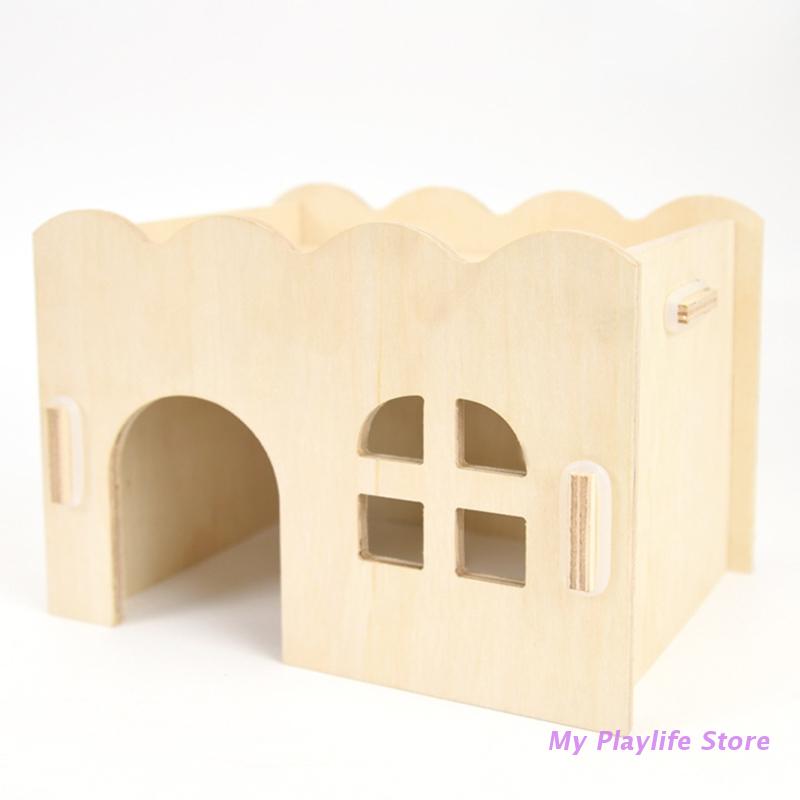 Wood Hamster House Rat Mouse Hideout Hut Hamster Nest Wooden Toy Habitats Decor Chinchilla Nest DIY Hideout Hut