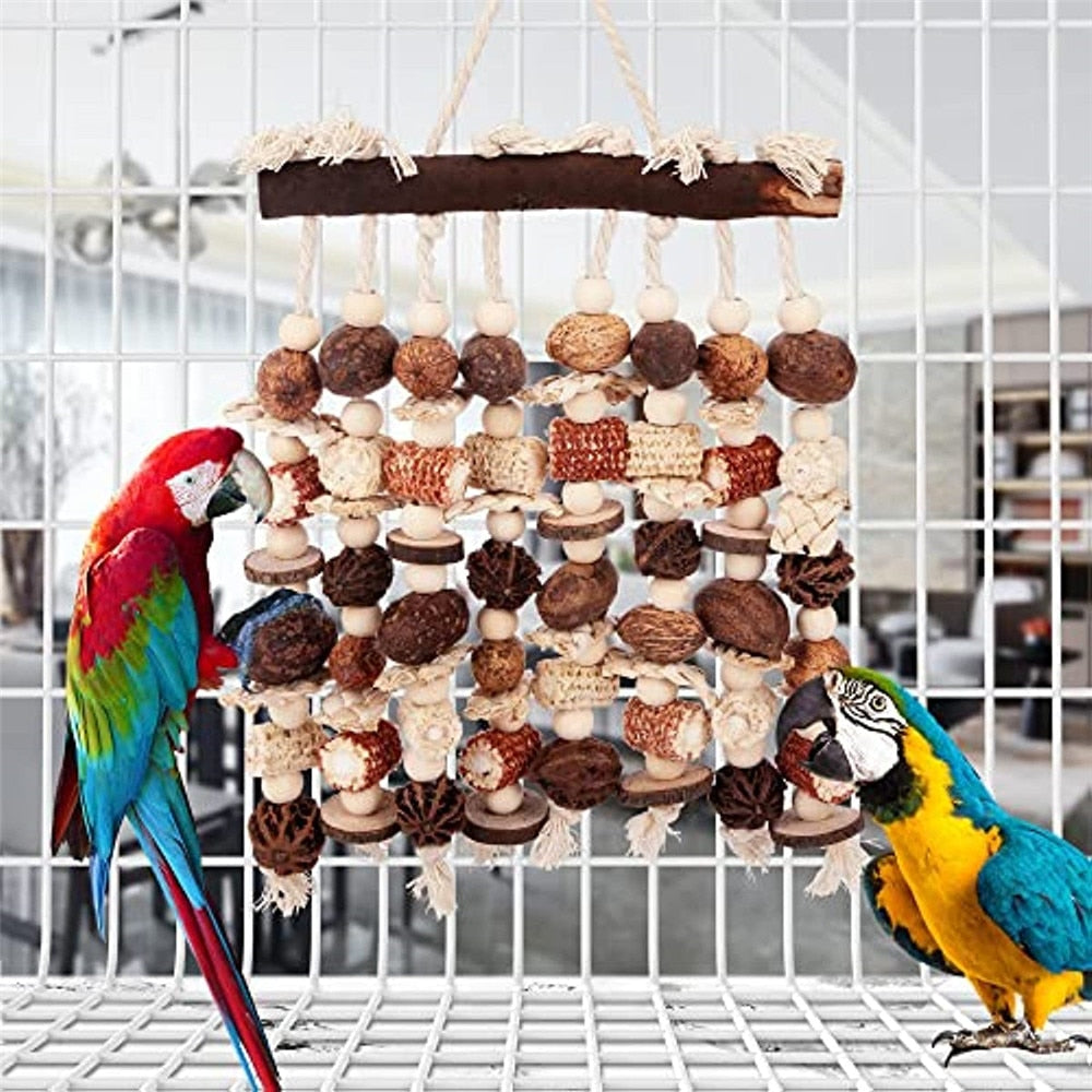 Large Bird Chewing Toy Parrot Parakeets Cage Bite Toys For Cockatoos African Grey Macaws Love Birds Toy Natural Wooden Blocks