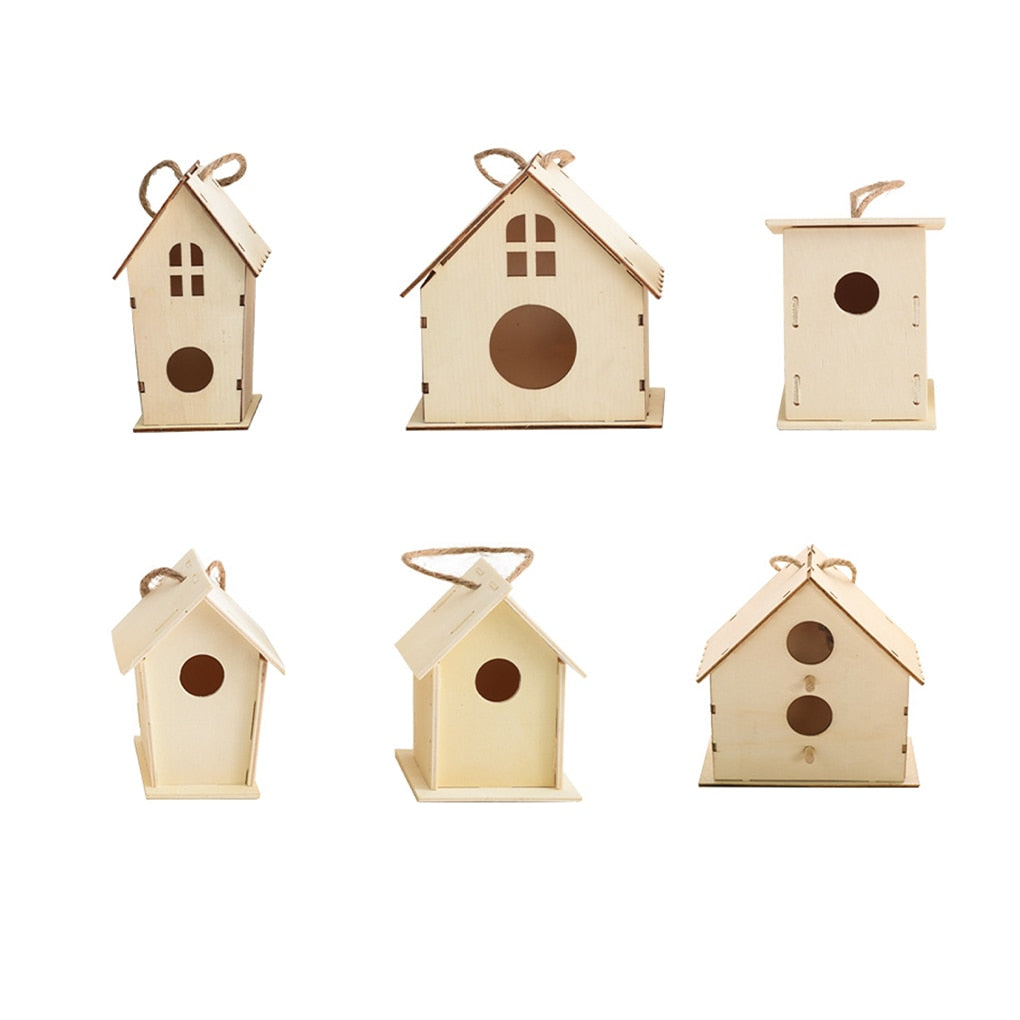 Bird Wood House with Lanyard Outdoor Unfinished DIY Accessory Pet Supplies Hanging Birdhouse for Outside Balcony
