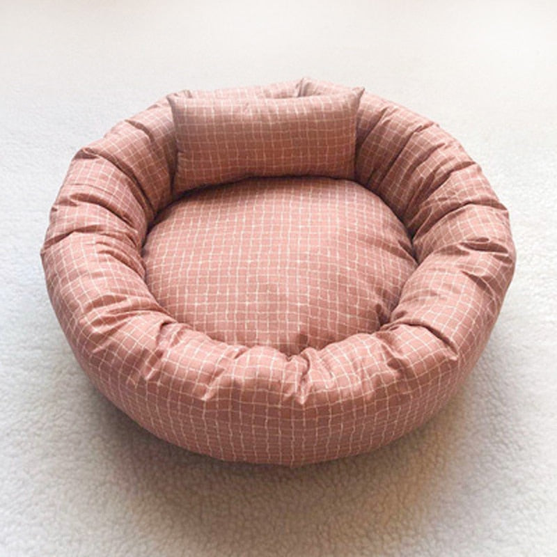 Round Pet Beds for Dogs Cats Soft Cloth Pet Mat with Pillow Animals Sleeping Cushions Sofa Puppy Small Cat House Dog Accessoires