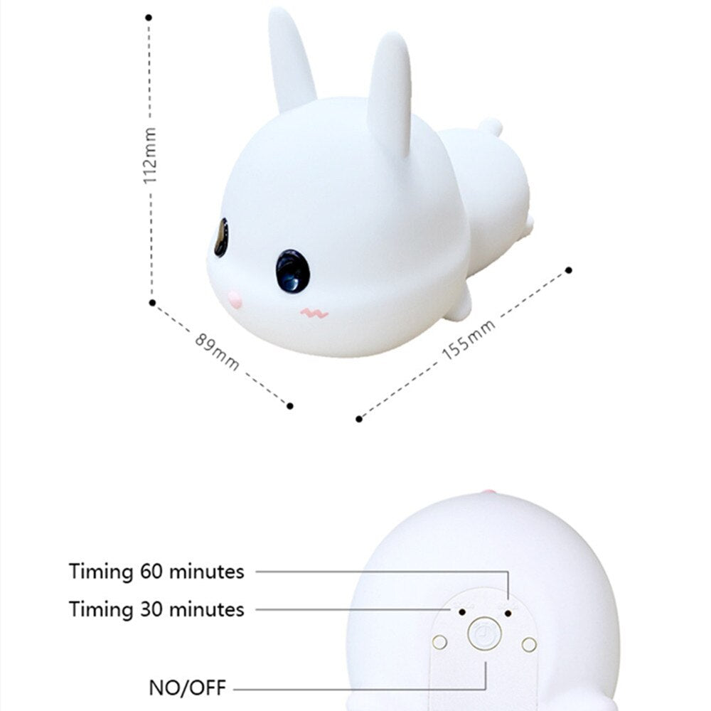 Touch Sensor Rabbit LED Night Light Remote Control Colorful Dimmable Timer Rechargeable Silicone Bunny Lamp for Kids Baby Gift