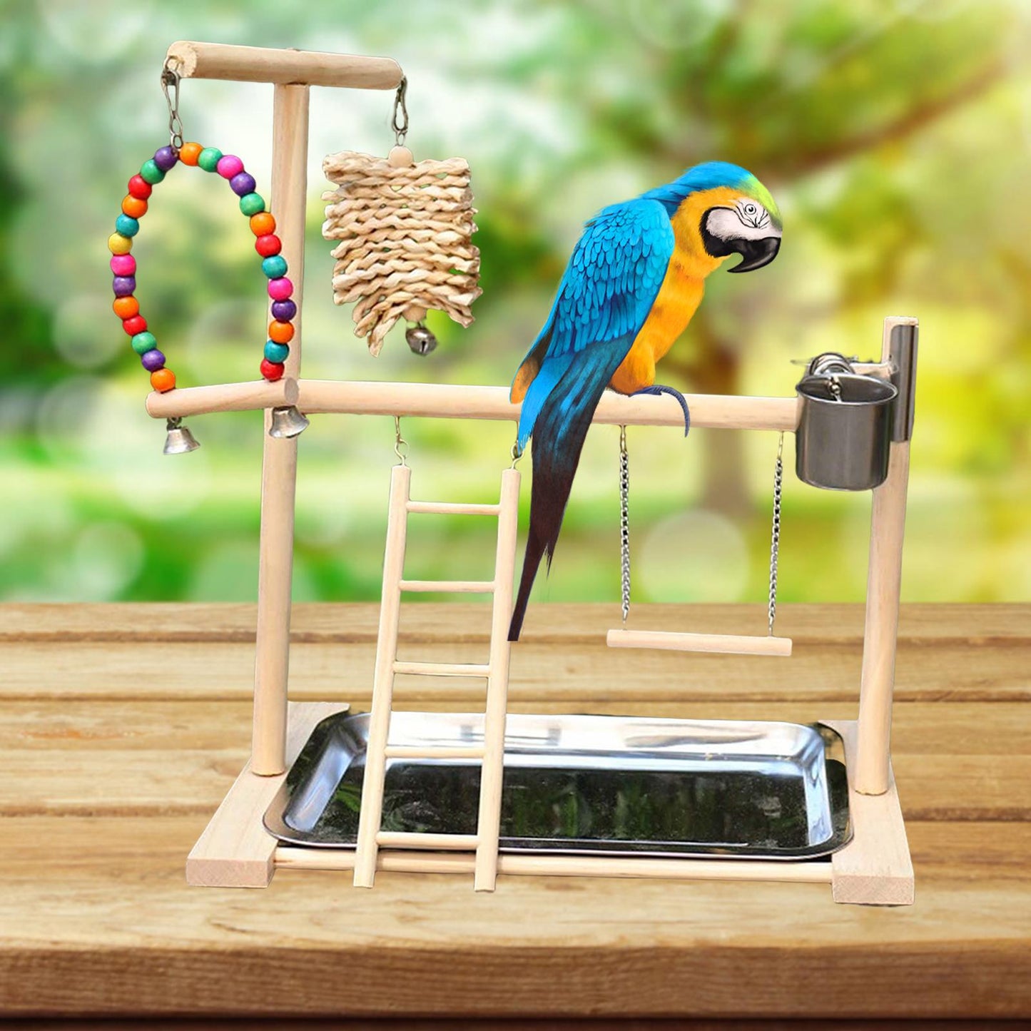Solid Wood Pet Parrot Playstand Bird Playground Bird Playpen Bird Gym Ladder Bird Stand Bite Toy Ladder Stand Ladder for Budgie