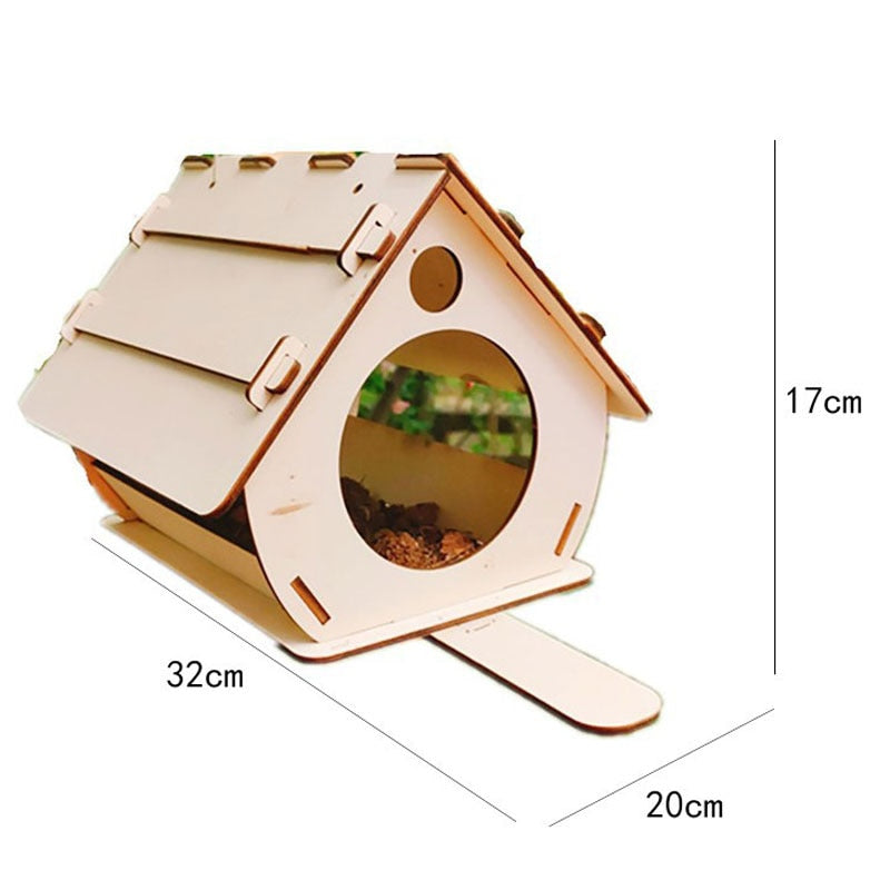 Hanging Bird Food Feeder Cage Outdoor Garden Pet Accessories Supplies Hummingbird Wood DIY Assemble Feeder House
