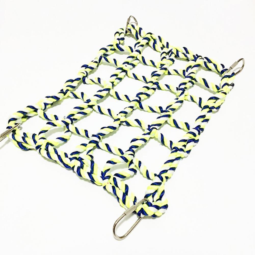 Colorful Cotton Rope Weave Climbing Net With 4pcs Metal Hooks Bird Hammock Toy For Parrot Hamster Squirrel