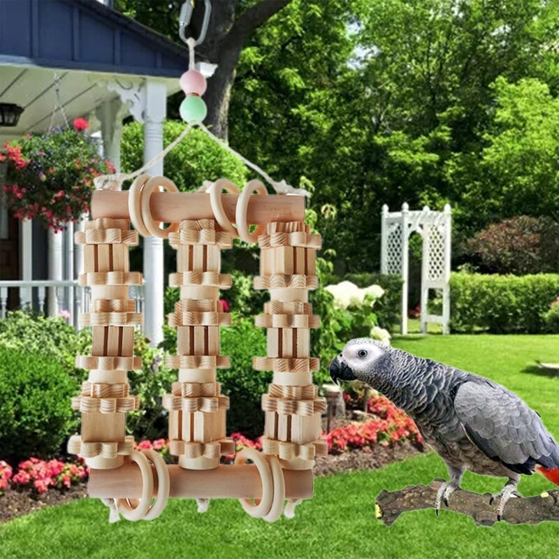Parrot Toy Wooden Perch Natural Wood Blocks Tearing Toys for Large Medium Birds Macaws Amazon Parrots African Greys Q84D