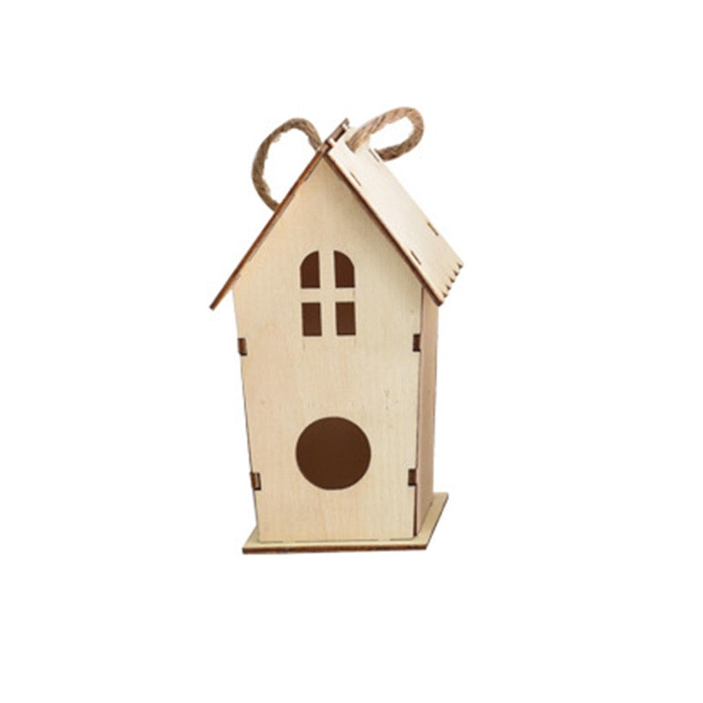 Bird Wood House with Lanyard Outdoor Unfinished DIY Accessory Pet Supplies Hanging Birdhouse for Outside Balcony