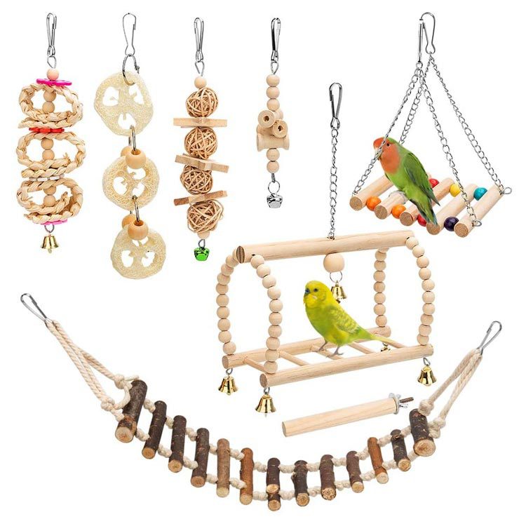 Bird Parrot Swing Toys Set Chewing Standing Parakeet Perch Hammock Climbing Ladder Bird Cage Toys for Budgerigar Cockatiel Mynah
