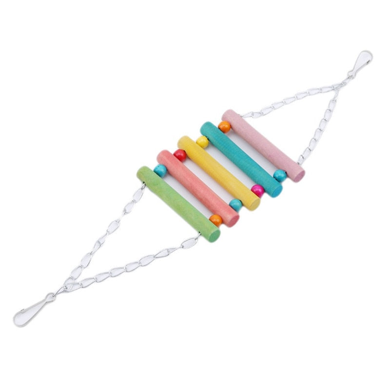 Parrots Toys Bird Swing Exercise Climbing Hanging Ladder Bridge Wooden Rainbow Pet Parrot Macaw Hammock Bird Toy With Bells