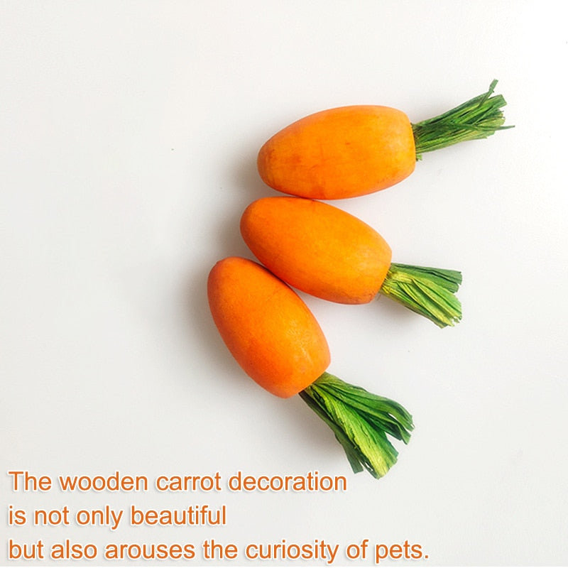 Rabbit Wooden Carrot Snack Box Chinchilla Guinea Pig Hamster Bunny Cage Food Bowl Small Animal Feeding Supplies Toy Pet Item