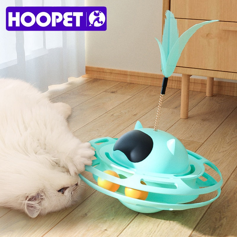 HOOPET Interactive Toys for Cats Indoor Kitten Rotating Toys Funny Exercise Tower Boredom Turntable Teaser Plume Cat Durable Toy