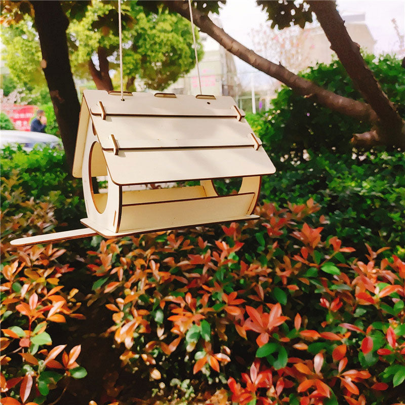 Hanging Bird Food Feeder Cage Outdoor Garden Pet Accessories Supplies Hummingbird Wood DIY Assemble Feeder House