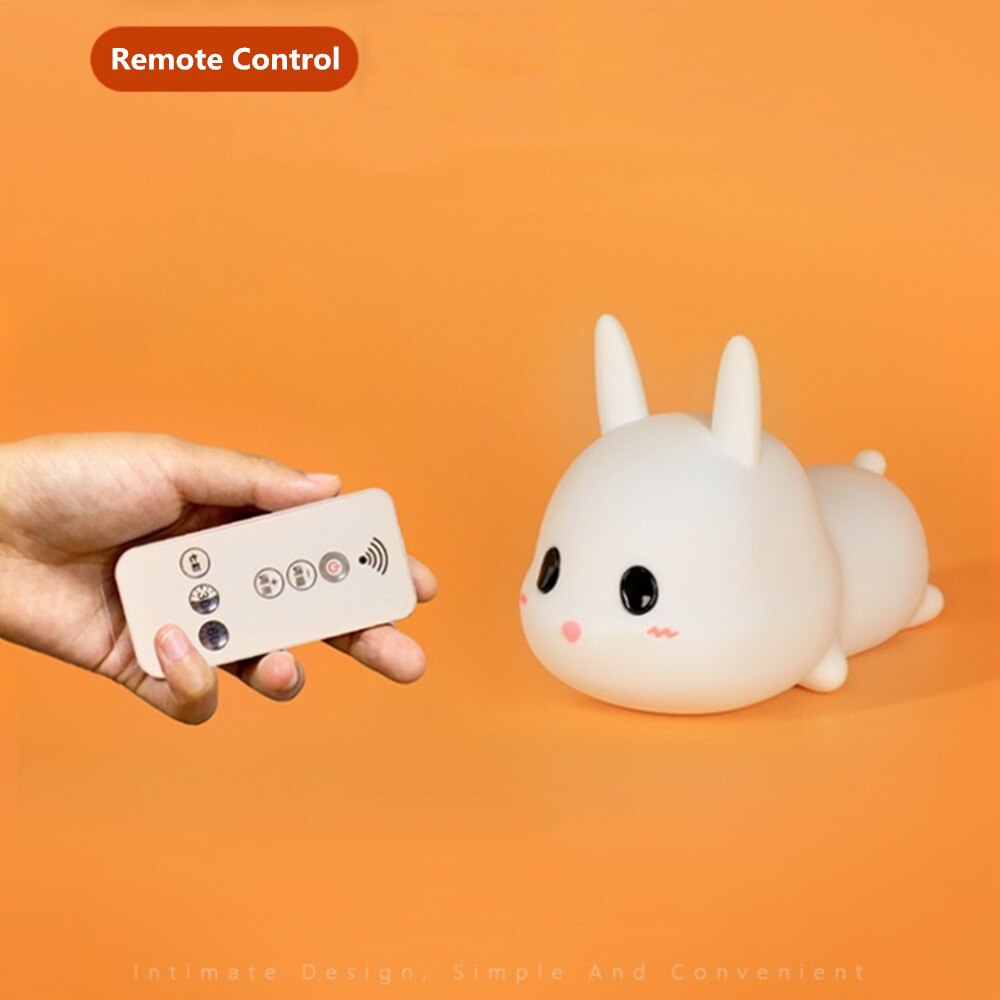 Touch Sensor Rabbit LED Night Light Remote Control Colorful Dimmable Timer Rechargeable Silicone Bunny Lamp for Kids Baby Gift