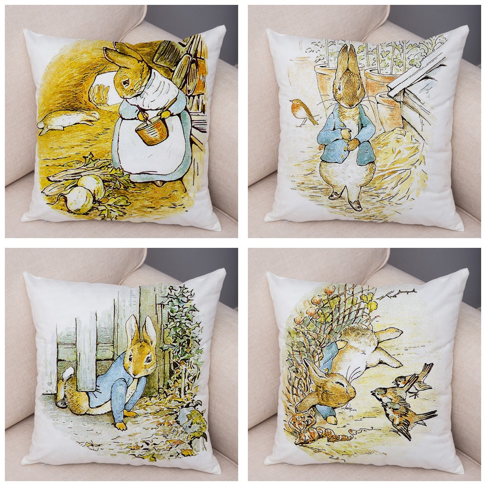 Cute Cartoon Rabbit Soft Plush Cushion Cover for Sofa Home Children Room Decor Fairy Tale Animal Pillowcase Pillow Case Covers