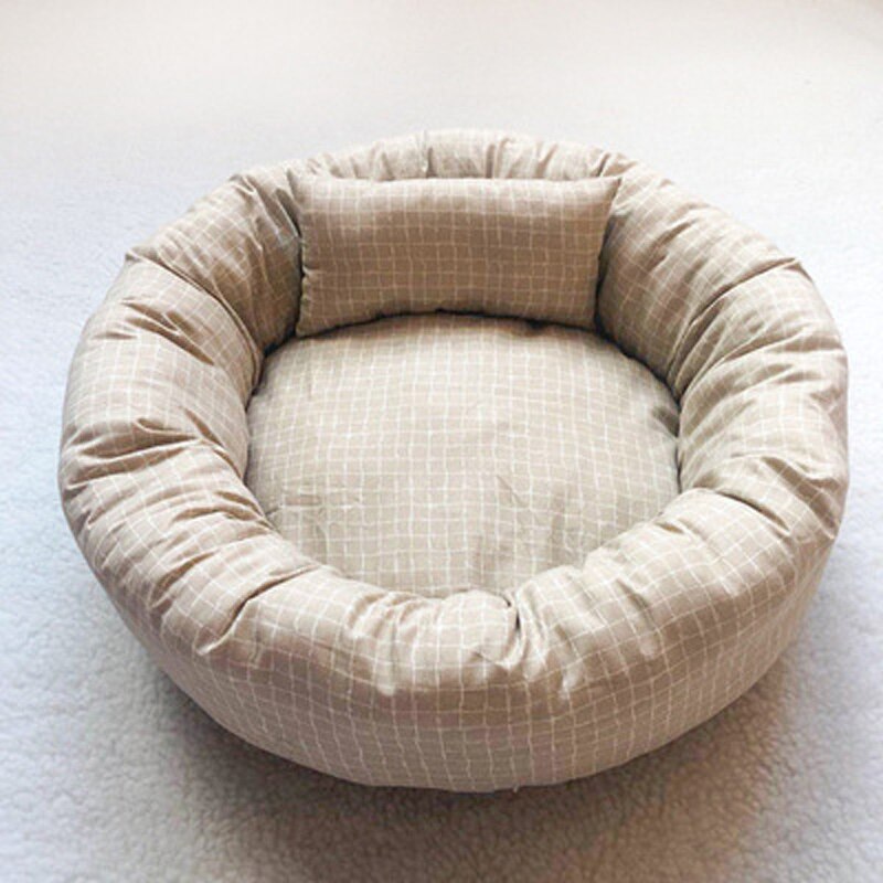 Round Pet Beds for Dogs Cats Soft Cloth Pet Mat with Pillow Animals Sleeping Cushions Sofa Puppy Small Cat House Dog Accessoires