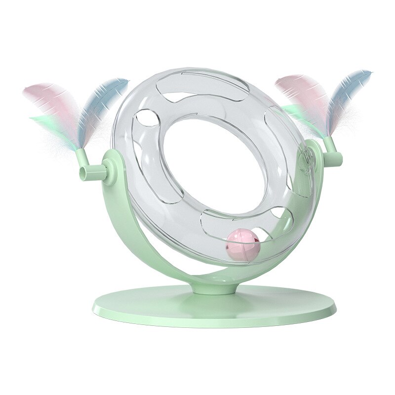 Cat Toy Funny Cat Stick Feather Toy Pet Self-Happy Spinning Track Toy Cat Scratching Board Boredom Relief Artifact With Bell