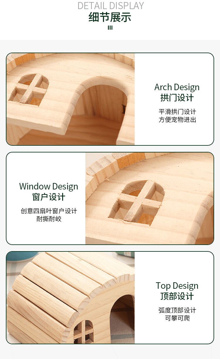 Handmade Eco-friendly Hamster Semicircle Wooden House Guinea Pig Djungarian Hamster Mini Hedgehog Rabbit Totoro Wooden Room