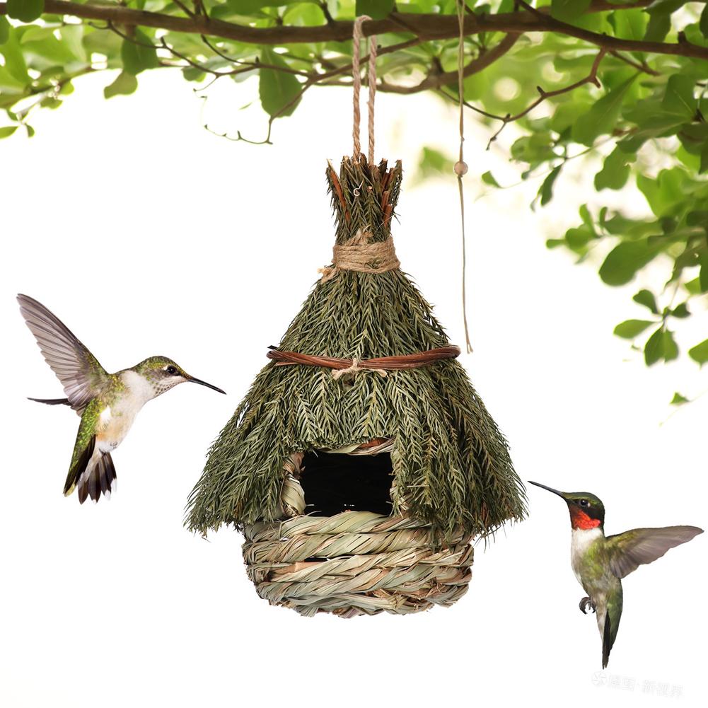 Hand-woven Natural Grass Bird House With Hanging Rope Multipurpose Bird Nest Shelter Hut Pet Supplies