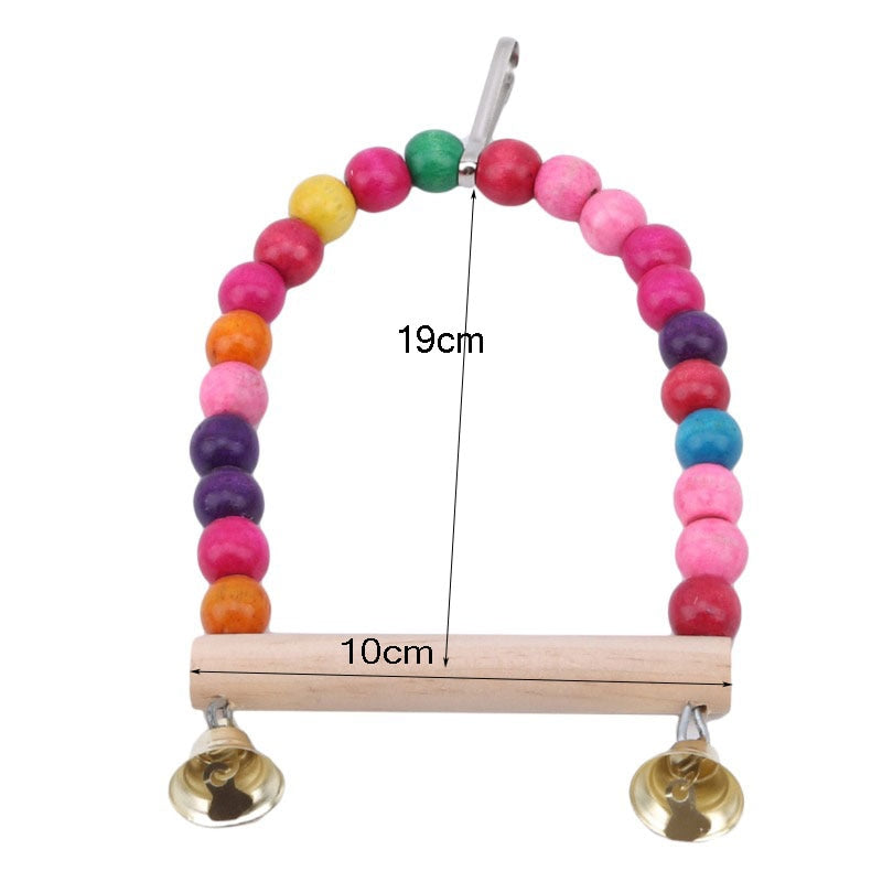 Parrots Toys Bird Swing Exercise Climbing Hanging Ladder Bridge Wooden Rainbow Pet Parrot Macaw Hammock Bird Toy With Bells