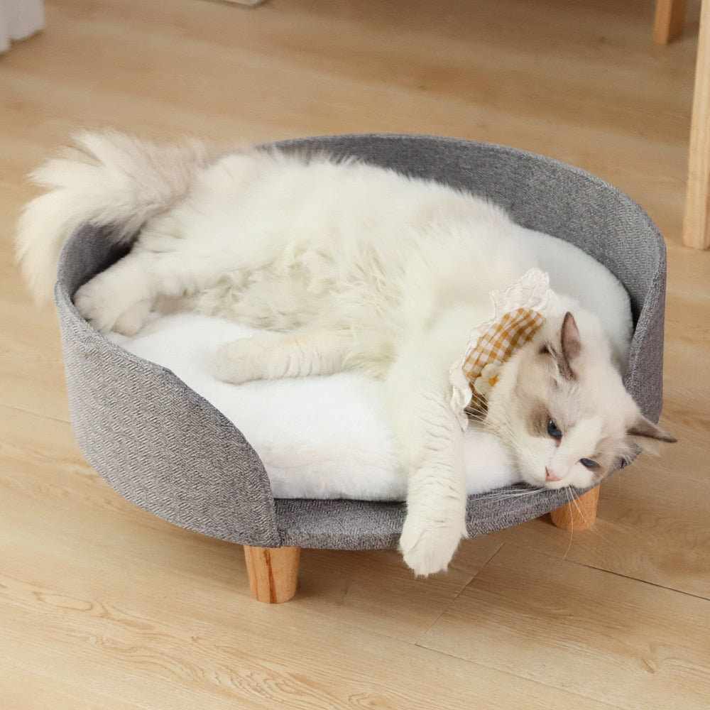 Pets Cat Dog Bed Soft For Warm Lambswool Wood Legs Beds Pet Cats House Nest Puppy Sleeping Comfortable Kennel Washable