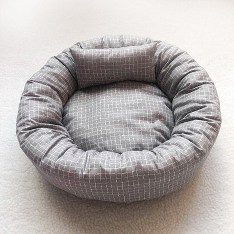 Round Pet Beds for Dogs Cats Soft Cloth Pet Mat with Pillow Animals Sleeping Cushions Sofa Puppy Small Cat House Dog Accessoires