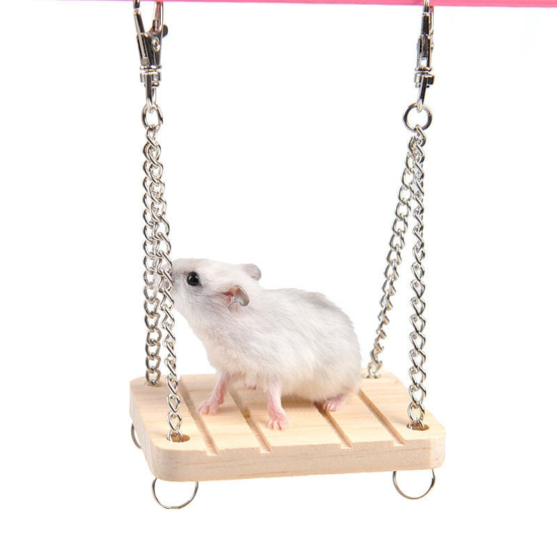 Cute Natural Wooden Rabbits Toys Pine Dumbells Unicycle Bell Roller Chew Toys for Guinea Pigs Rat Small Pet Molars Supplies