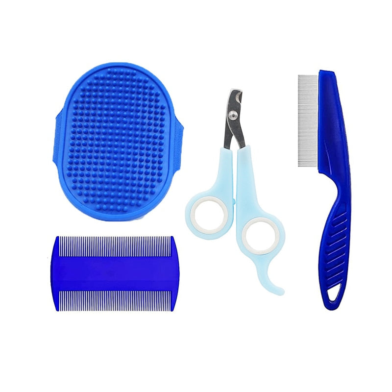 4Pcs Rabbit Grooming Kit with Tear Stain Remover Combs Pet Nail Clipper Double-Sided Shampoo Bath Brush Hamster Rabbit Supplies