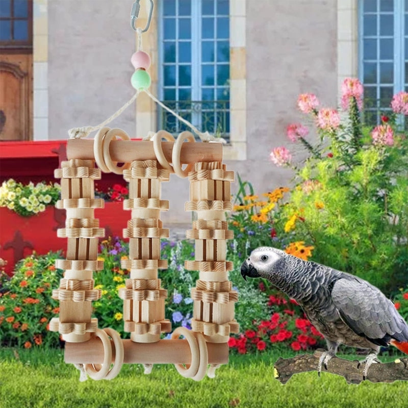 Parrot Toy Wooden Perch Natural Wood Blocks Tearing Toys for Large Medium Birds Macaws Amazon Parrots African Greys Q84D