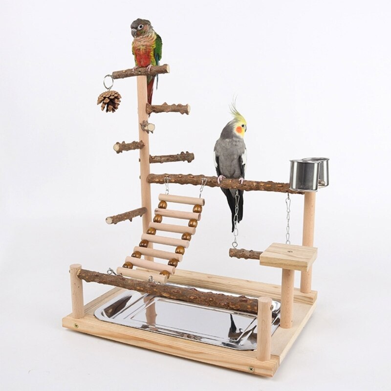 K5DC Parrot Playstand Bird Plays Stand Cockatiel Playground Wooden Perch Gym Ladder Cage Accessories