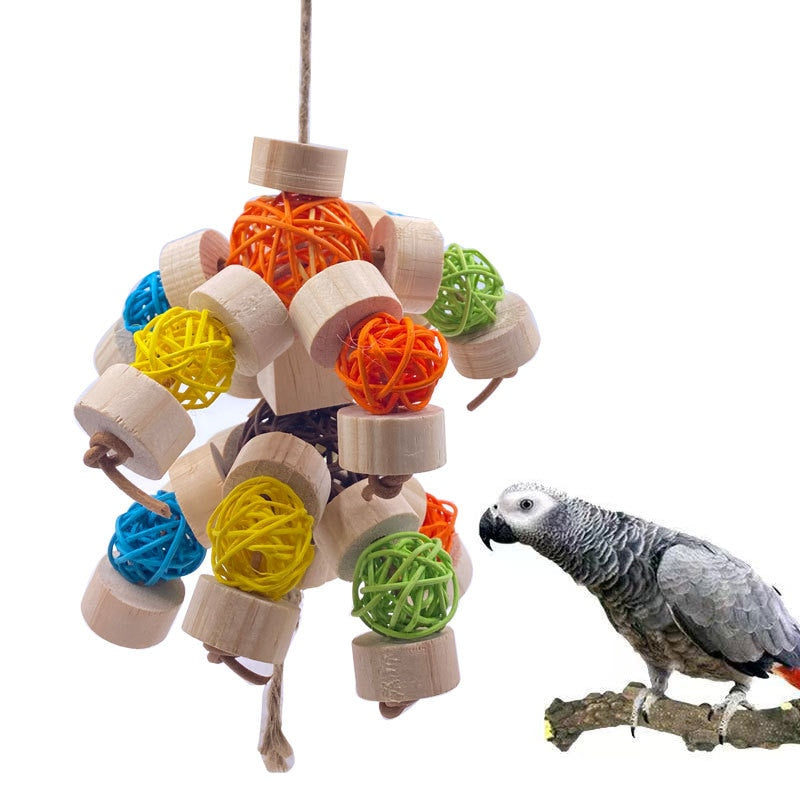 Large Bird Chewing Toy Parrot Parakeets Cage Bite Toys For Cockatoos African Grey Macaws Love Birds Toy Natural Wooden Blocks