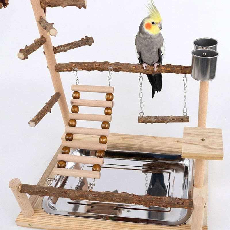 K5DC Parrot Playstand Bird Plays Stand Cockatiel Playground Wooden Perch Gym Ladder Cage Accessories