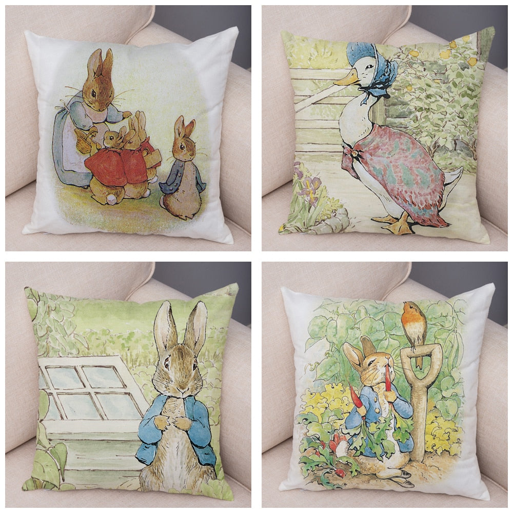 Cute Cartoon Rabbit Soft Plush Cushion Cover for Sofa Home Children Room Decor Fairy Tale Animal Pillowcase Pillow Case Covers
