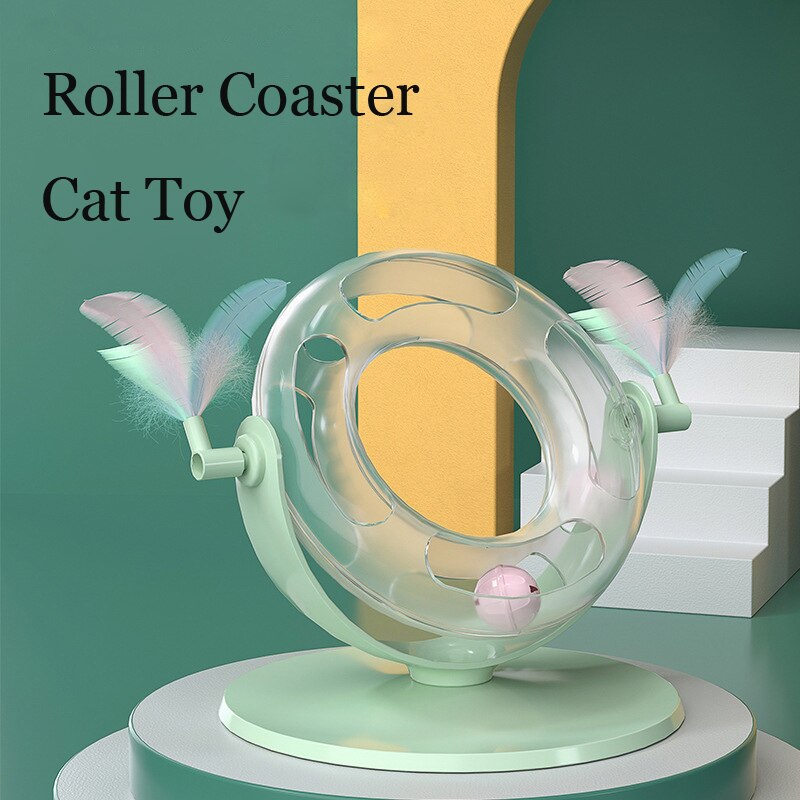 Cat Toy Funny Cat Stick Feather Toy Pet Self-Happy Spinning Track Toy Cat Scratching Board Boredom Relief Artifact With Bell