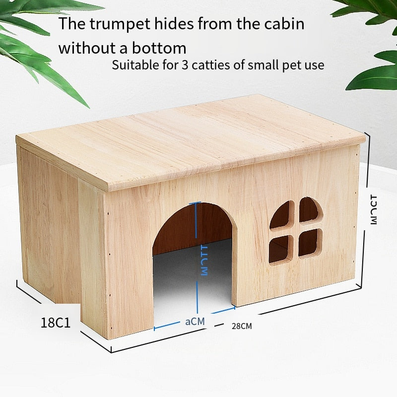 Solid Wood Rabbit Shelter Thick Wooden House That Can Be Bitten Chinchilla Guinea Pig Small Pet Cabin Small Pet Shelter