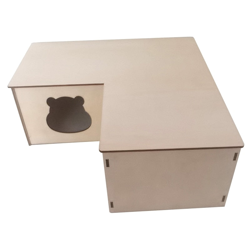 Hamster House with Multi Chambers Wooden Hideout Nesting Habitat for Gerbils Chinchillas Young Guinea Pigs Small Animals 667A
