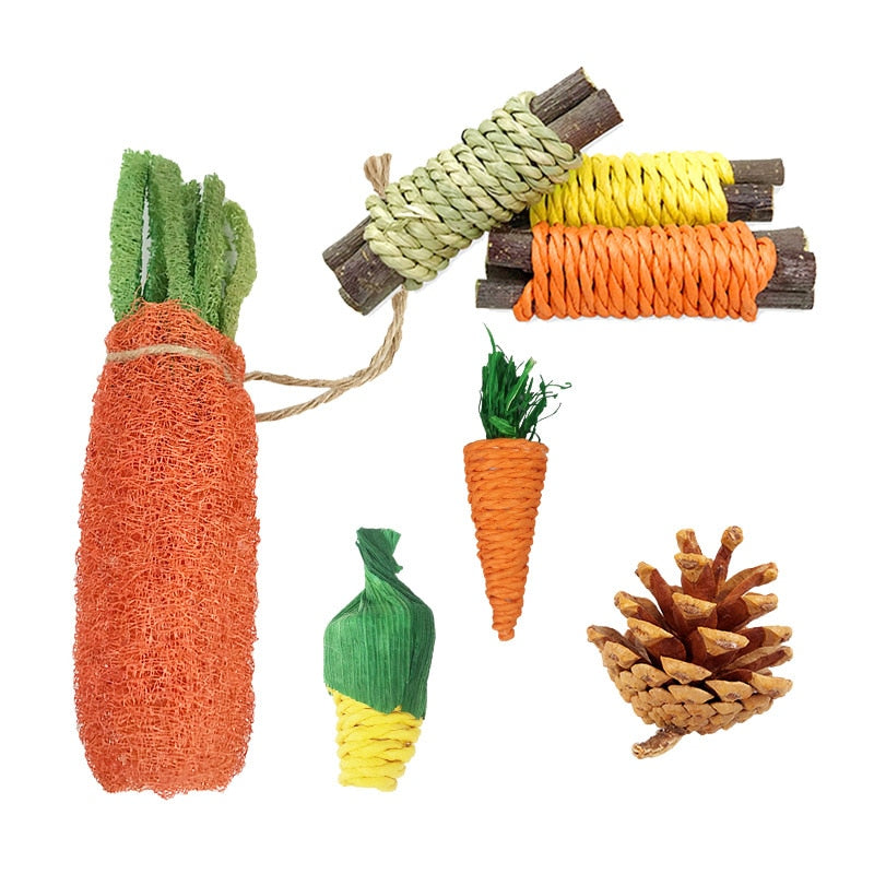Small Animal Chew Toys Bundle For Bunny Hamster Guinea Chinchillas Tooth Cleaning Toy Molar Grinding Toys Rabbit Accessories