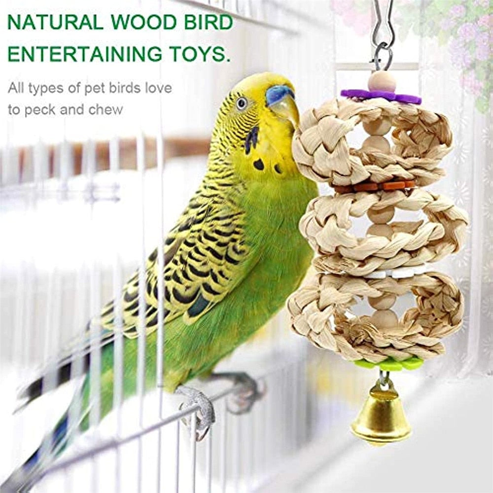 Bird Parrot Swing Toys Set Chewing Standing Parakeet Perch Hammock Climbing Ladder Bird Cage Toys for Budgerigar Cockatiel Mynah