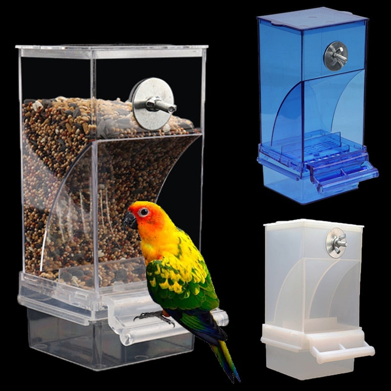 Acrylic No Mess Bird Feeders Automatic Parrot Feeder Drinker Food Container For Perch Budgerigar Parakeets Bird Cage Accessories