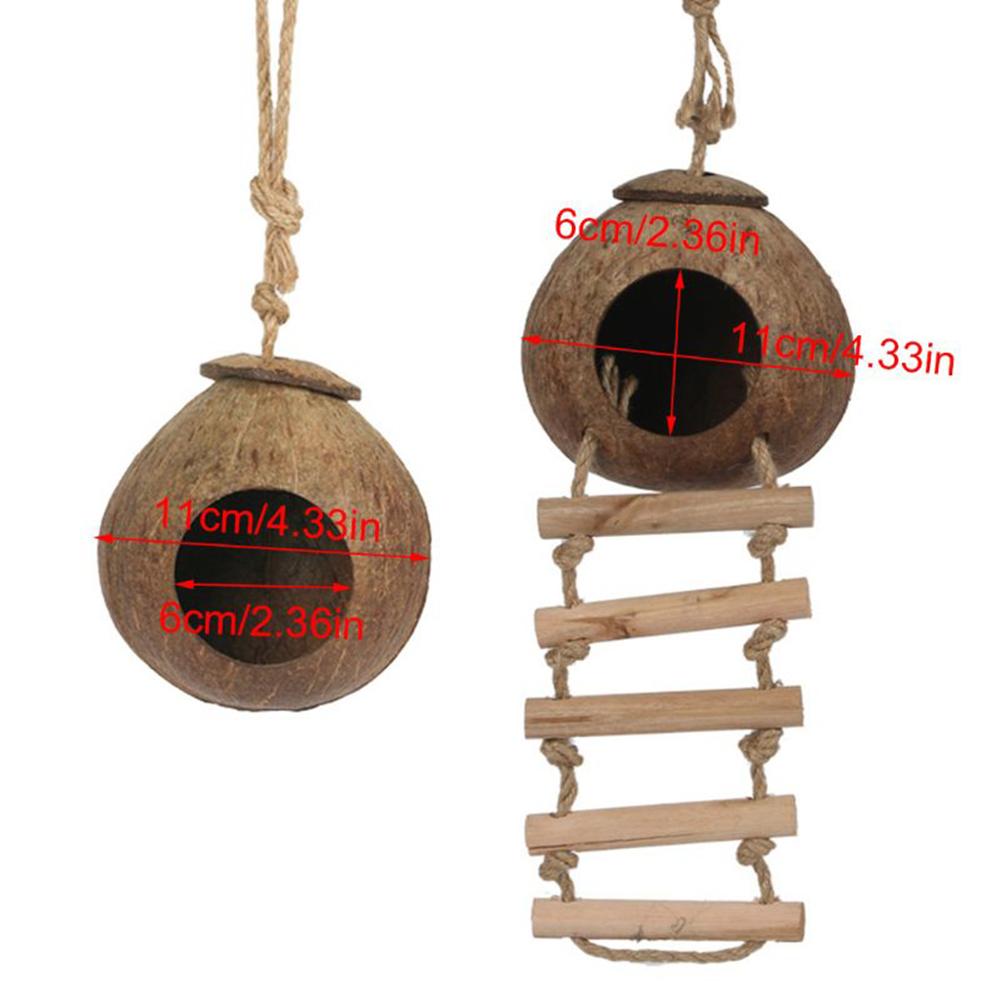 Natural Coconut Shell Bird Cages Parrot House Nesting House Cage With Hanging Lanyard For Small Pet Parakeets Finches Sparrows