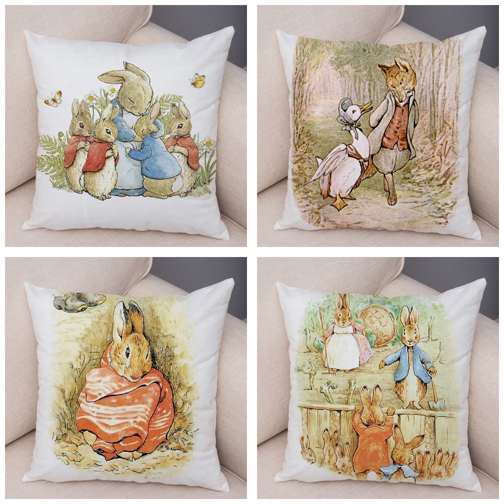Cute Cartoon Rabbit Soft Plush Cushion Cover for Sofa Home Children Room Decor Fairy Tale Animal Pillowcase Pillow Case Covers