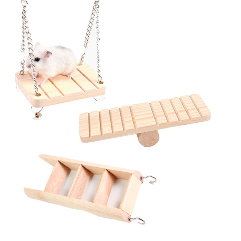 Cute Natural Wooden Rabbits Toys Pine Dumbells Unicycle Bell Roller Chew Toys for Guinea Pigs Rat Small Pet Molars Supplies