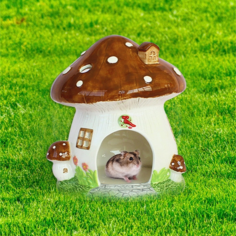 Cute Mushroom Hamster Cage Pet Items Guinea Pig Ferret Rat Rabbit Cage Hamster House Ceramics Tiny House For Hedgehog Chinchilla