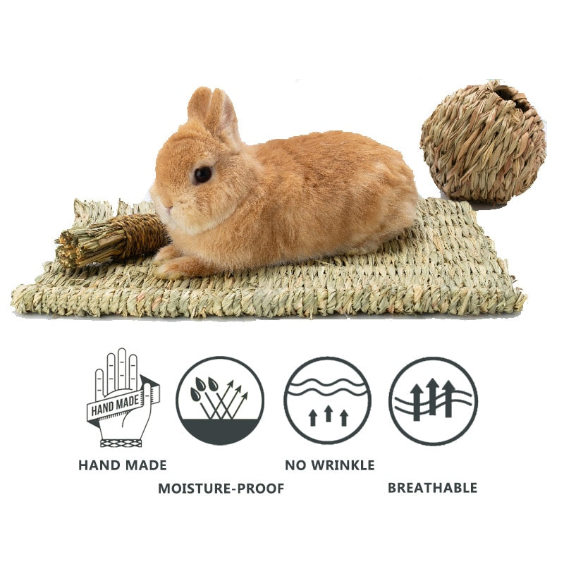 Hand-Woven Pad For Small Pets Rabbit Grass Cushion Hamster Plant Straw Cage Bed Mat For Guinea Pig Pet Cage Accessories Lapin