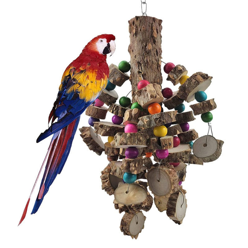Large Bird Chewing Toy Parrot Parakeets Cage Bite Toys For Cockatoos African Grey Macaws Love Birds Toy Natural Wooden Blocks