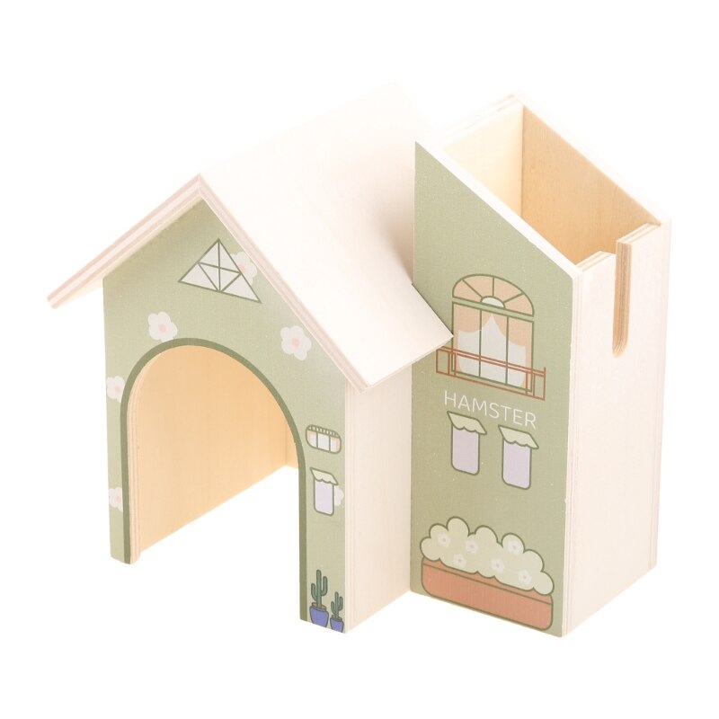 Hamster House with Climbing Ladder Wooden Hideout Colorful Painting Nest Habitat for Small Pet Gerbils Golden Bears Chinchillas