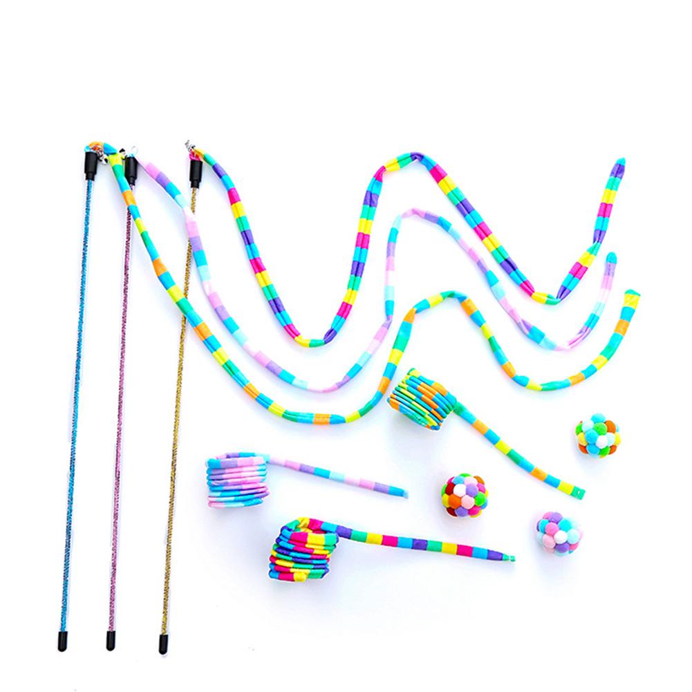 3pcs Plush Cat Teaser Stick Bite-resistant Funny Interactive Spring Toy Ball Playing Wand Pet Supplies